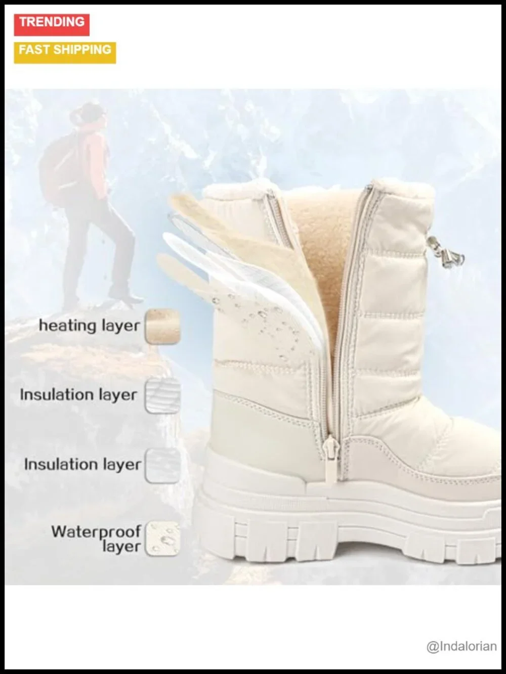 Mid-Calf Waterproof Platform Winter Boots with Side Zipper
